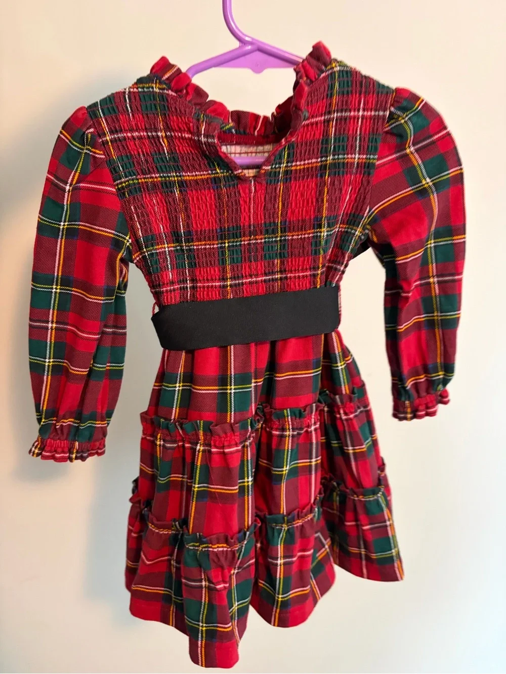 Ralph Lauren Red and Green Plaid Baby Dress with Black Bow